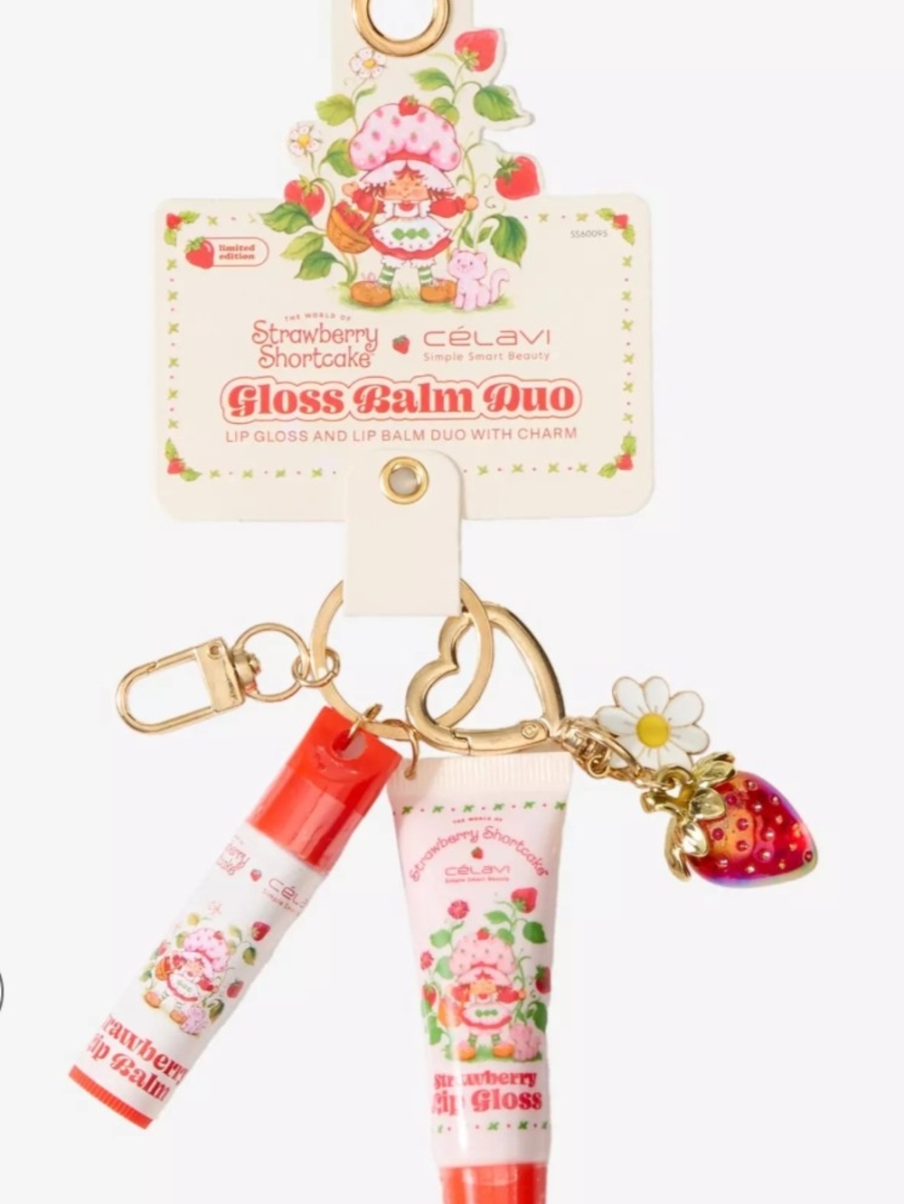 Strawberry Shortcake Celavi Gloss Balm Duo Lip Balm Lip Gloss with Charm